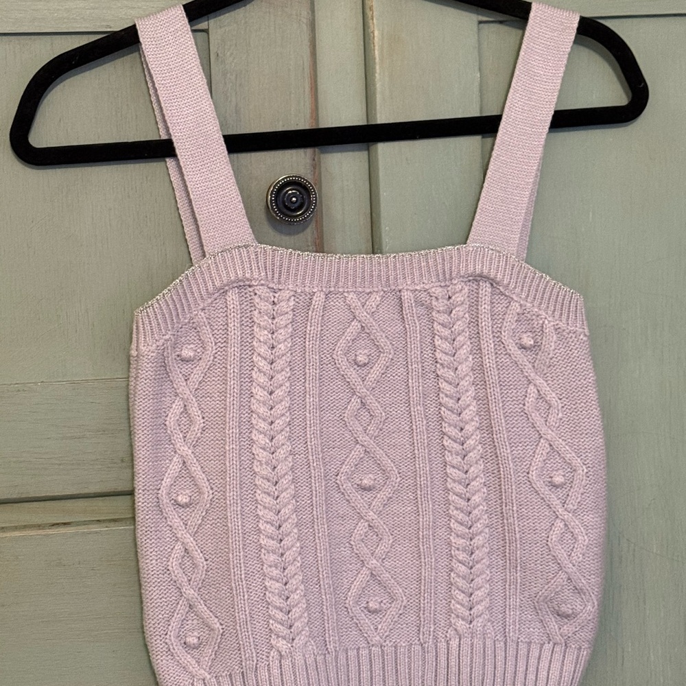 Zara Lavender Cable Knit Cropped Tank Top with Wide Straps & Metallic Detail‎